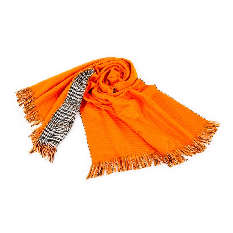 Orange Double Sided Winter Oversize Women Scarf, Winter Shawl, Women Blanket Scarf, Winter Warm Pashmina Shawl, Christmas Gift