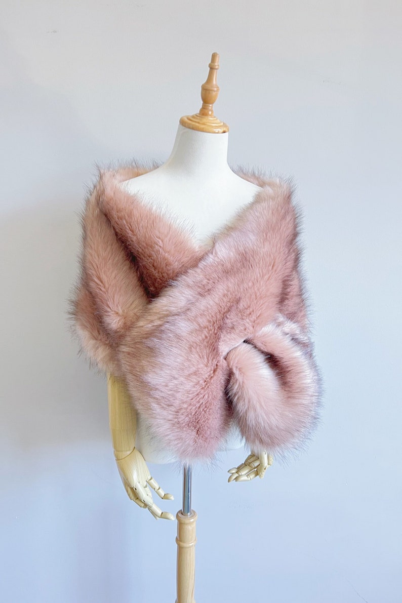 Dusty Pink with Black Tips Faux Fur Shawl, Wedding Fur shrug, Bridal Faux Fur Stole Fur Shawl, Pink wedding faux fur wrap (Lilian Pin03)