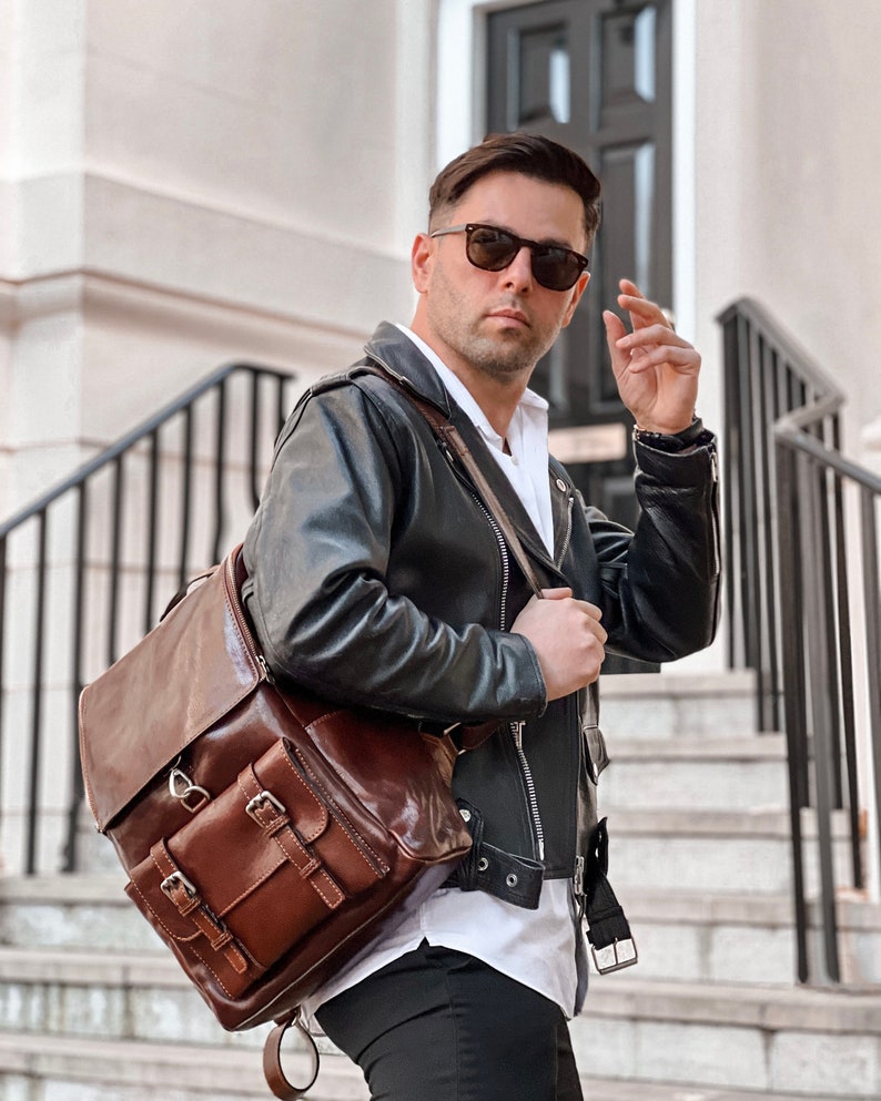 Men's Leather Backpack: Genuine Rucksack, 15-inch Laptop, ideal Carry-On and Travel bag—a personalized and thoughtful boyfriend gift