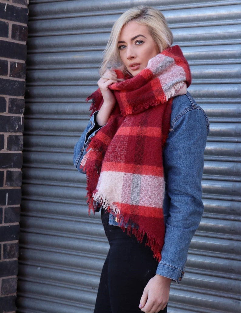 Blanket Scarf Women, Oversized Shawl, Plaid Pattern Scarf, Warm Winter Scarf, Oversized Scarf, Gift for Her, Pashmina Shawl