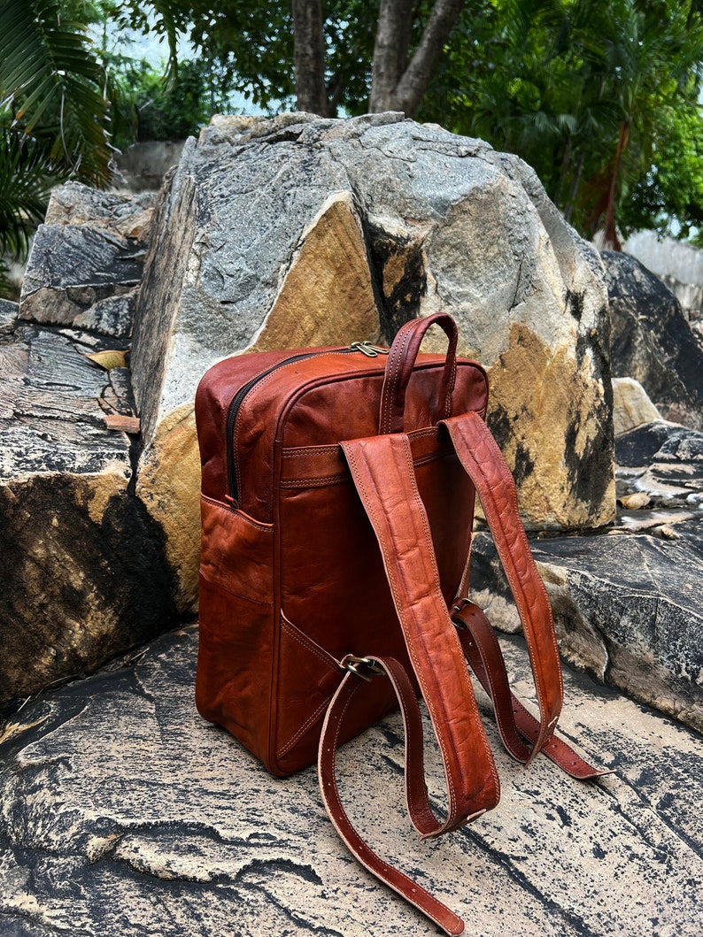 Leather Backpack, Personalized Travel Backpack Rucksack, Brown Leather Roll Top Backpack, Laptop Bag, Unisex Bag Christmas gifts