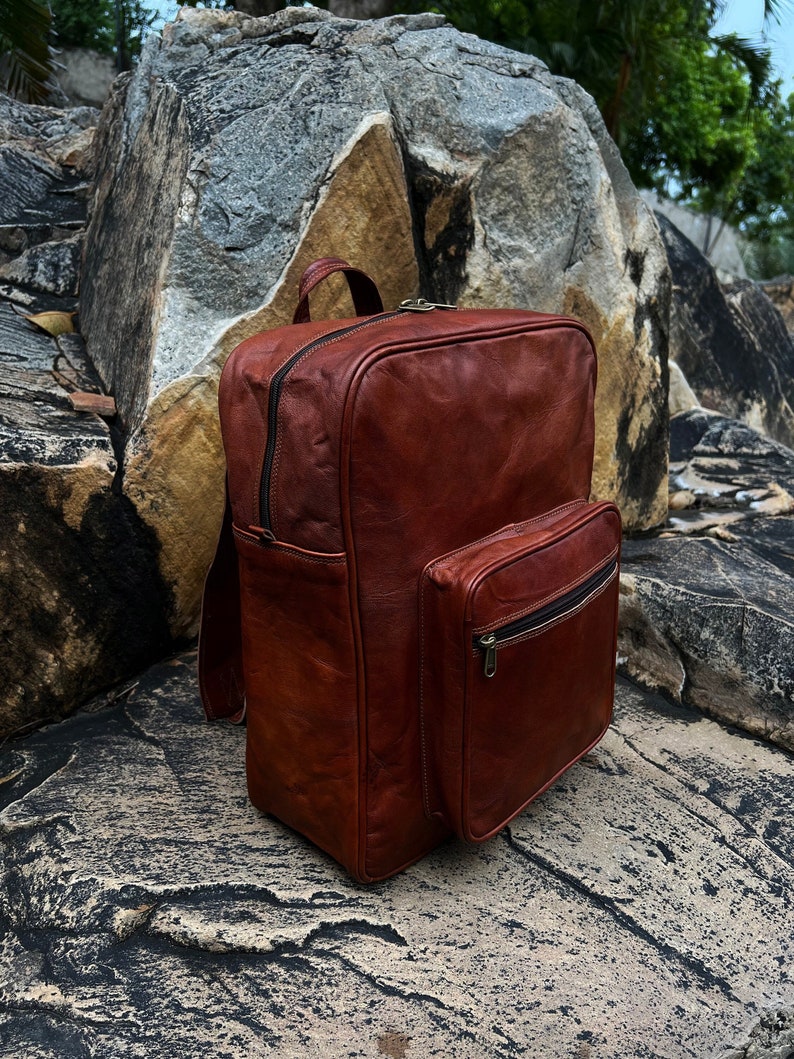 Leather Backpack, Personalized Travel Backpack Rucksack, Brown Leather Roll Top Backpack, Laptop Bag, Unisex Bag Christmas gifts