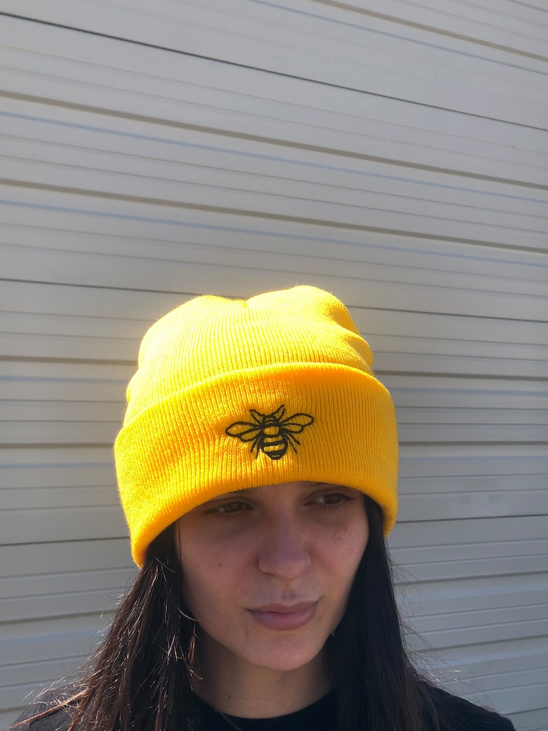 Honey Bee Embroidered Knit Cuffed Beanie Unisex | Honey Bee gifts | Beanie gifts - Free Shipping