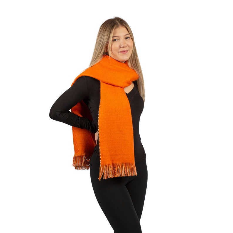 Orange Double Sided Winter Oversize Women Scarf, Winter Shawl, Women Blanket Scarf, Winter Warm Pashmina Shawl, Christmas Gift