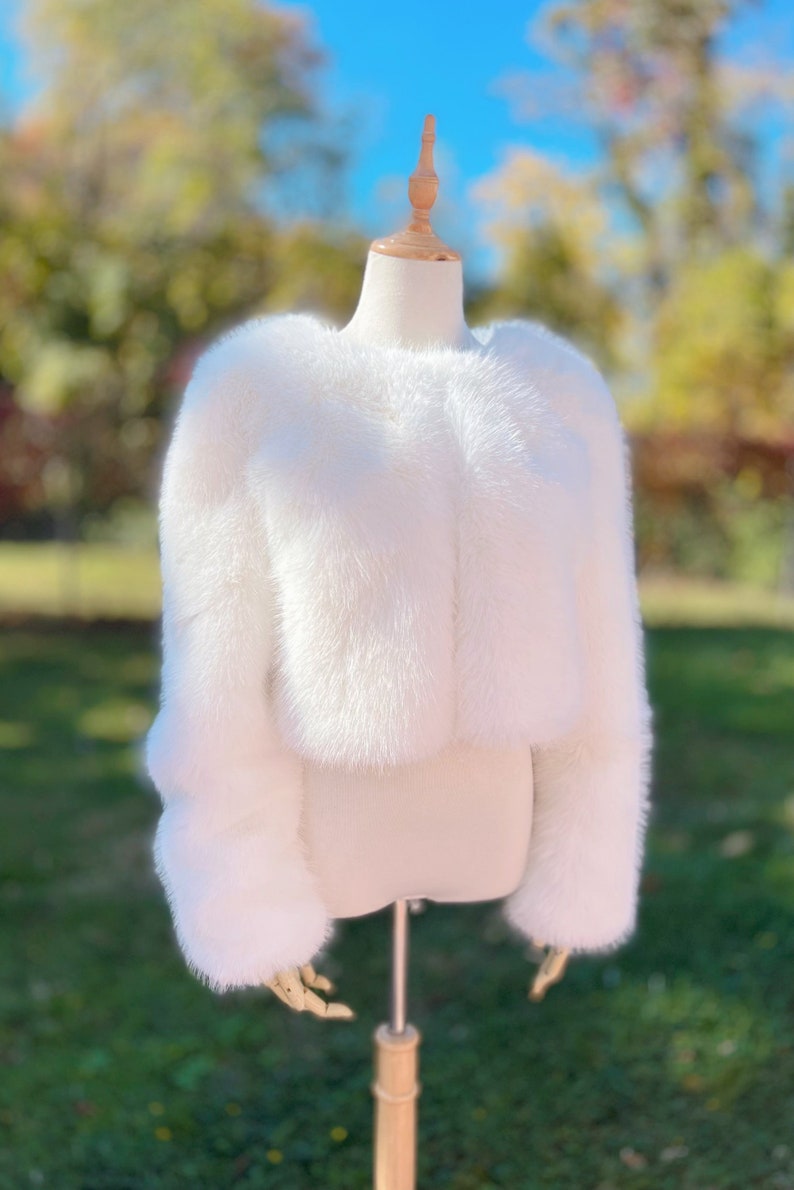 Ivory Faux Fur Coat, Ivory Fur Jacket, Bridal Fur Coat, Faux Fur Bolero, Winter Fur Coat, White Bridal Jacket, Wedding Jacket (Anna Ivy07)