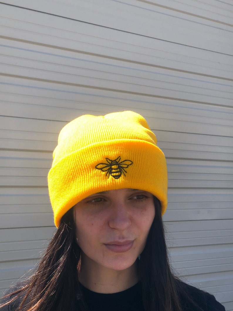 Honey Bee Embroidered Knit Cuffed Beanie Unisex | Honey Bee gifts | Beanie gifts - Free Shipping