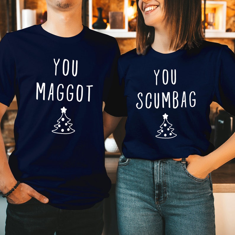 TSHIRT (V2-5243-44) You MAGGOT SCUMBAG Couple Matching Funny Christmas Xmas Crewneck Shirt Women's Holiday Gift for Her Him