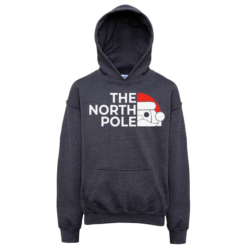 HOODIES (5226 ) The NORTH Pole Merry Christmas Xmas Santa Elf Christmas -Youth Hoodies No drawstring to conform to EU regulations.