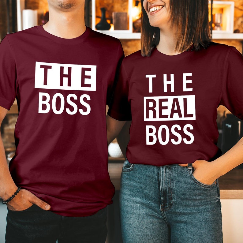 TSHIRT (1665) The Boss & The Real Boss Valentine's Day Couple T-Shirt Funny Valentines Lovers Husband Wife Men Women Matching Gift T Shirt