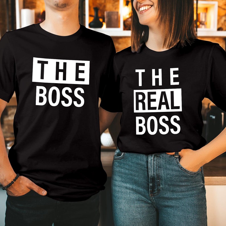 TSHIRT (1665) The Boss & The Real Boss Valentine's Day Couple T-Shirt Funny Valentines Lovers Husband Wife Men Women Matching Gift T Shirt