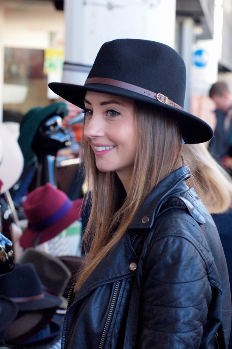 Black Wool Felt Belted Fedora