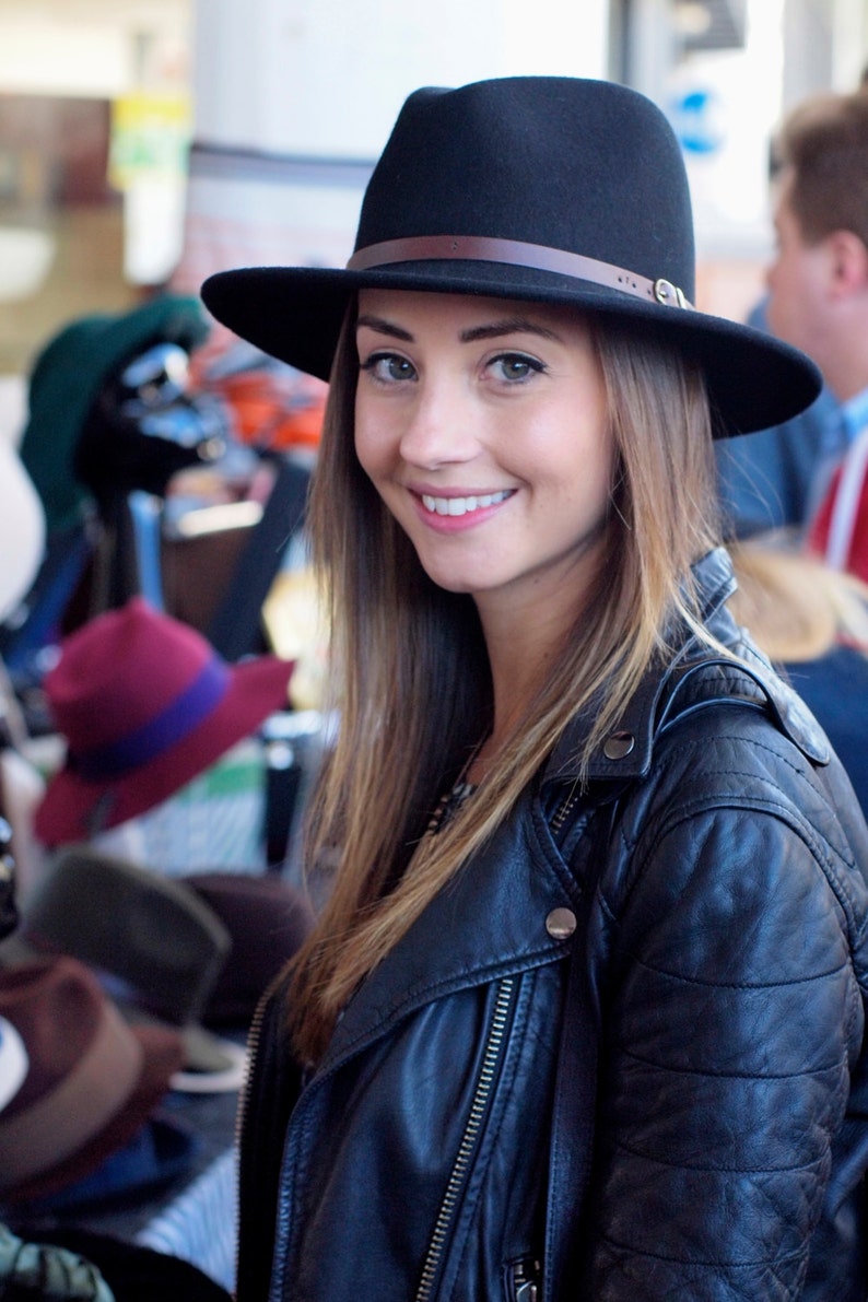 Black Wool Felt Belted Fedora