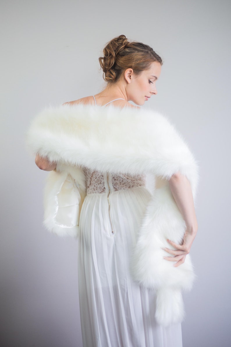 Ivory Faux Fur Bridal Wrap, Wedding Fur shrug, Ivory Fur Wrap, Bridal Faux Fur Stole Shawl Cape, wedding faux fur wrap (Lilian Ivy03) Sale