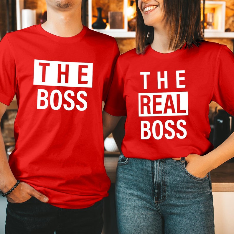 TSHIRT (1665) The Boss & The Real Boss Valentine's Day Couple T-Shirt Funny Valentines Lovers Husband Wife Men Women Matching Gift T Shirt