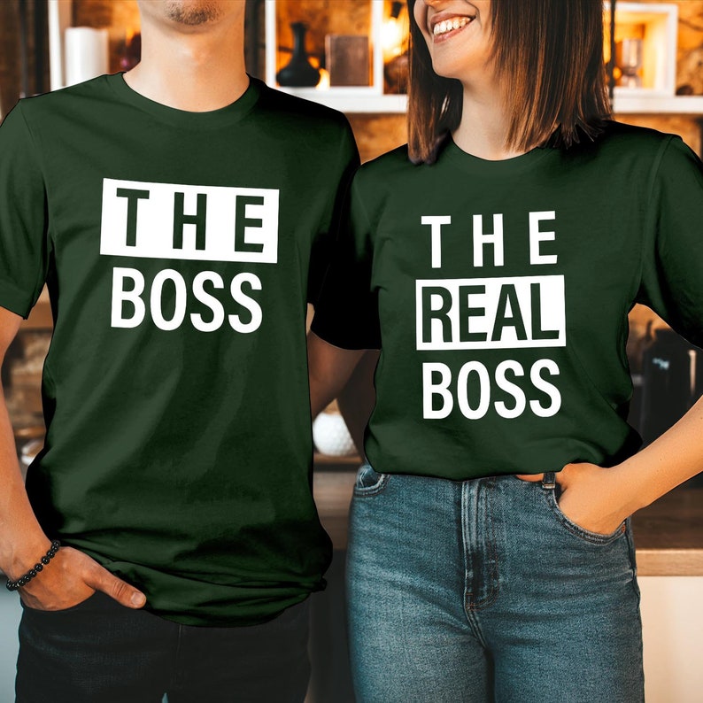 TSHIRT (1665) The Boss & The Real Boss Valentine's Day Couple T-Shirt Funny Valentines Lovers Husband Wife Men Women Matching Gift T Shirt