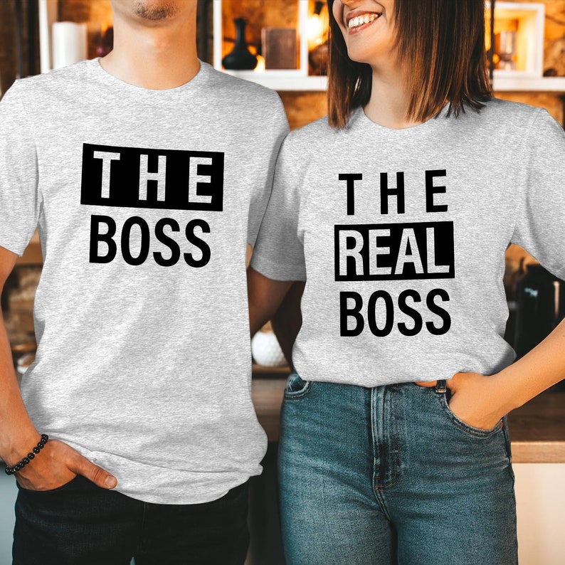 TSHIRT (1665) The Boss & The Real Boss Valentine's Day Couple T-Shirt Funny Valentines Lovers Husband Wife Men Women Matching Gift T Shirt