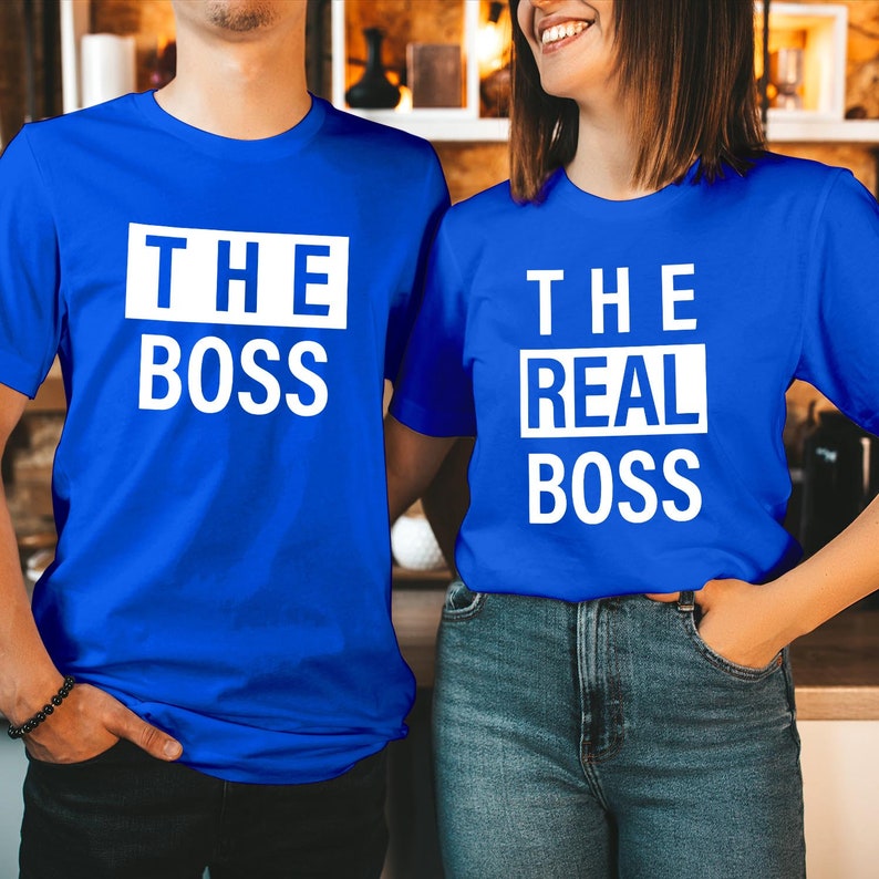 TSHIRT (1665) The Boss & The Real Boss Valentine's Day Couple T-Shirt Funny Valentines Lovers Husband Wife Men Women Matching Gift T Shirt