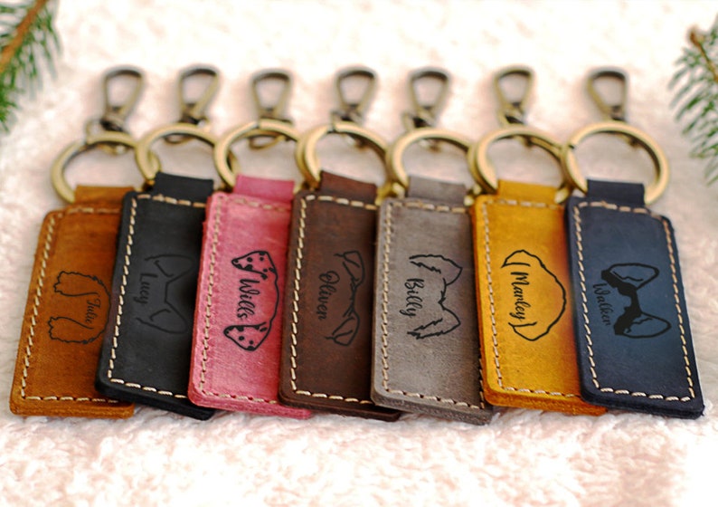 CUSTOM Dog Owner Gift Ideas, Dog Gift, Genuine Leather Keyring, Leather Keychain, Pet Portrait, Dog Owner, Dog Mom, Christmas Gift Pet Owner