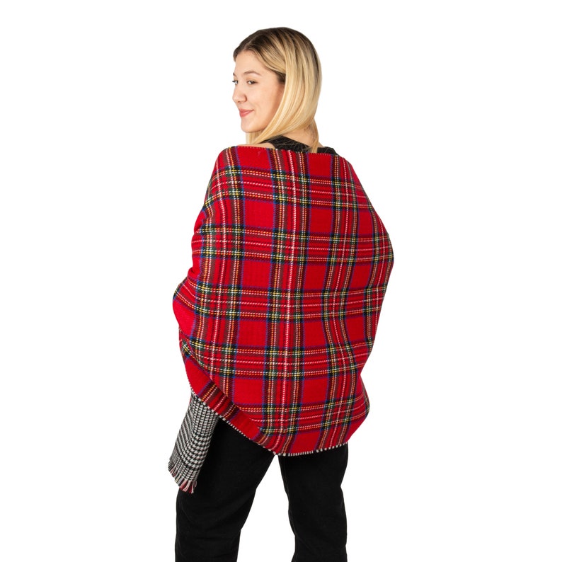 Red Plaid Winter Oversize Women Scarf, Winter Shawl, Women Double Sided Blanket Scarf, Winter Warm Pashmina Shawl, Christmas Gift