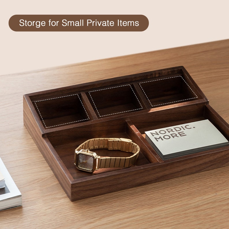 Personalized Premium Walnut Desk Organizer with Multi-Compartments Storage, Desktop Office Organizer for Stationery and Accessories