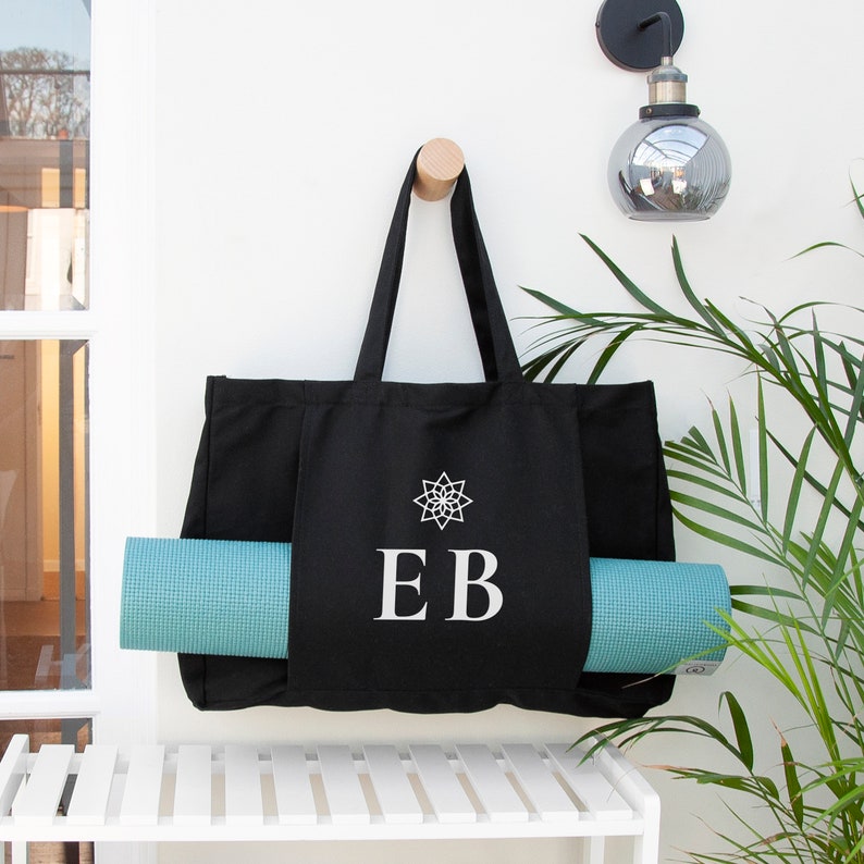 Monogrammed Organic Yoga Tote Bag, Eco-Conscious, Cotton Canvas, Mindfulness, Sustainable, Birthdays, Christmas, Gifts for Her, Gym, Sports