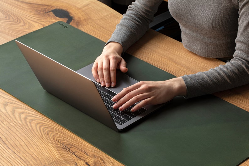 custom leather desk mat with personalized name emboss by hot stamp