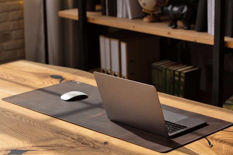 custom leather desk mat with personalized name emboss by hot stamp