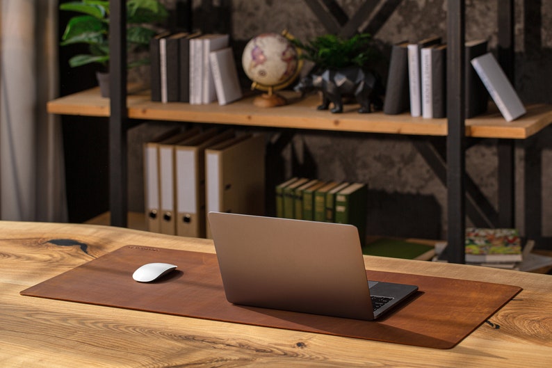 custom leather desk mat with personalized name emboss by hot stamp