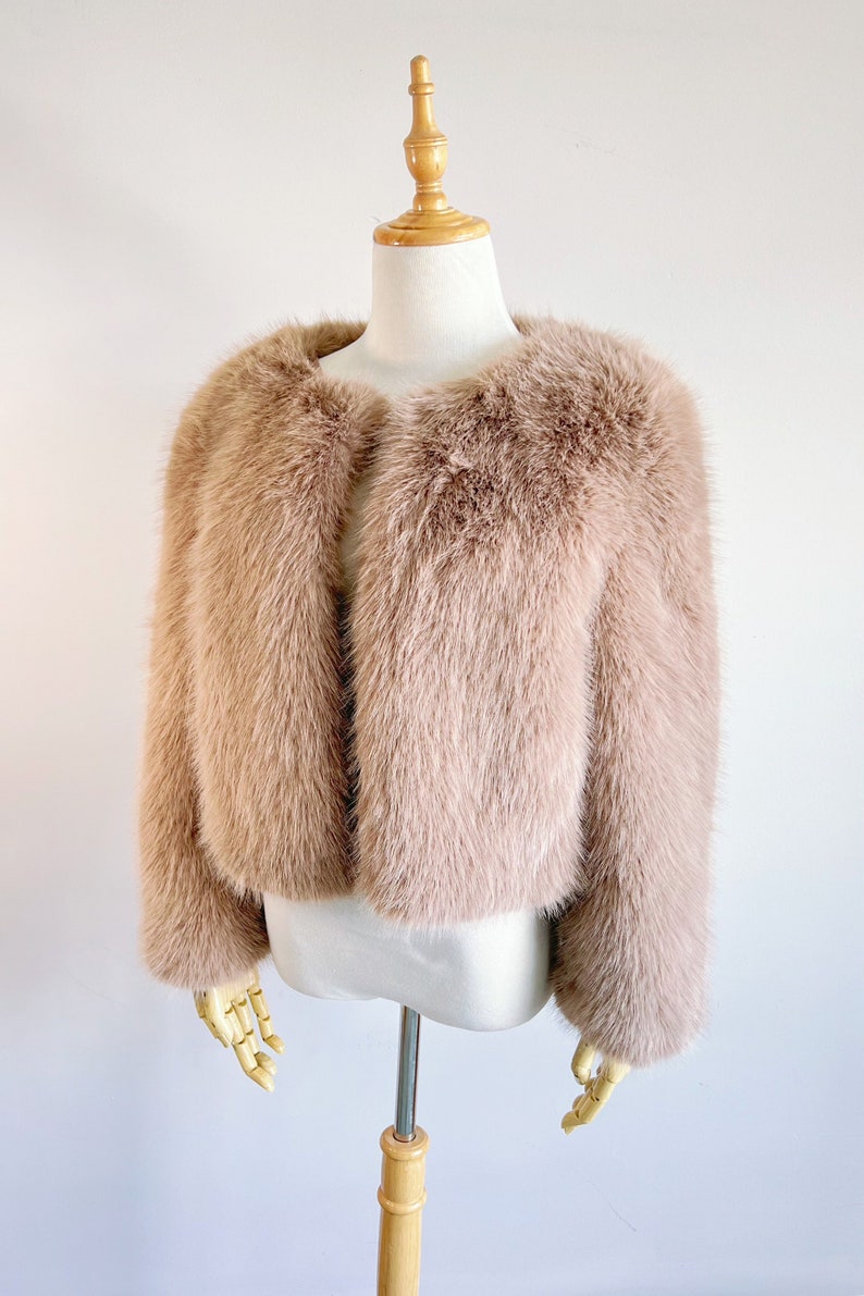 Brown Faux Fur Coat, Brown Fur Jacket, Bridal Fur Coat, Faux Fur Bolero, Winter Fur Coat, White Bridal Jacket, Wedding Jacket (Anna Brw07)