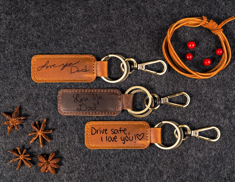 Custom Handwriting Keychain Genuine Leather Keychain Embossed Keychain gift personalized Keychain Home gift New house gift Keychain