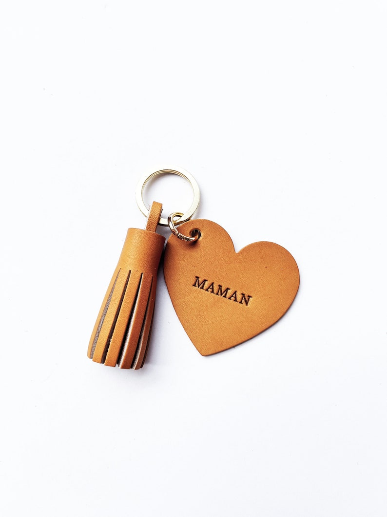 Customizable Leather Heart Keychain - Upcycled Leather, Hot Embossing