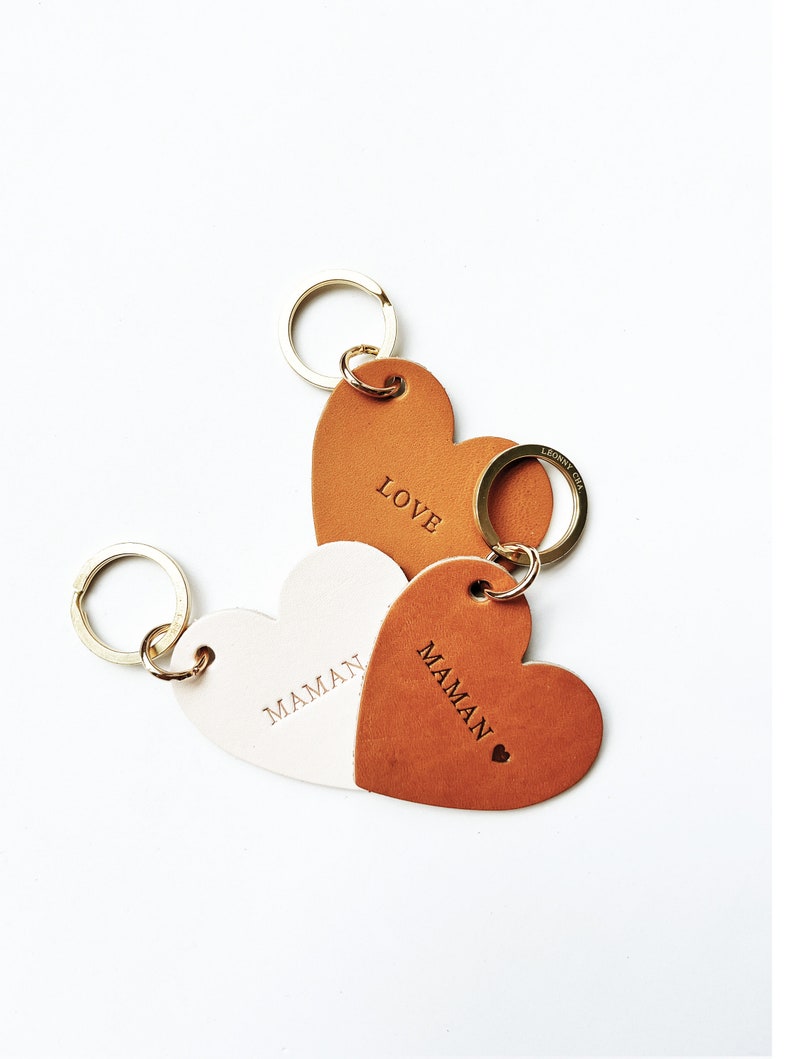 Customizable Leather Heart Keychain - Upcycled Leather, Hot Embossing