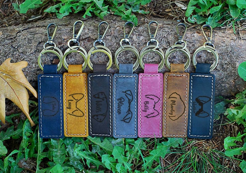 CUSTOM Dog Owner Gift Ideas, Dog Gift, Genuine Leather Keyring, Leather Keychain, Pet Portrait, Dog Owner, Dog Mom, Christmas Gift Pet Owner