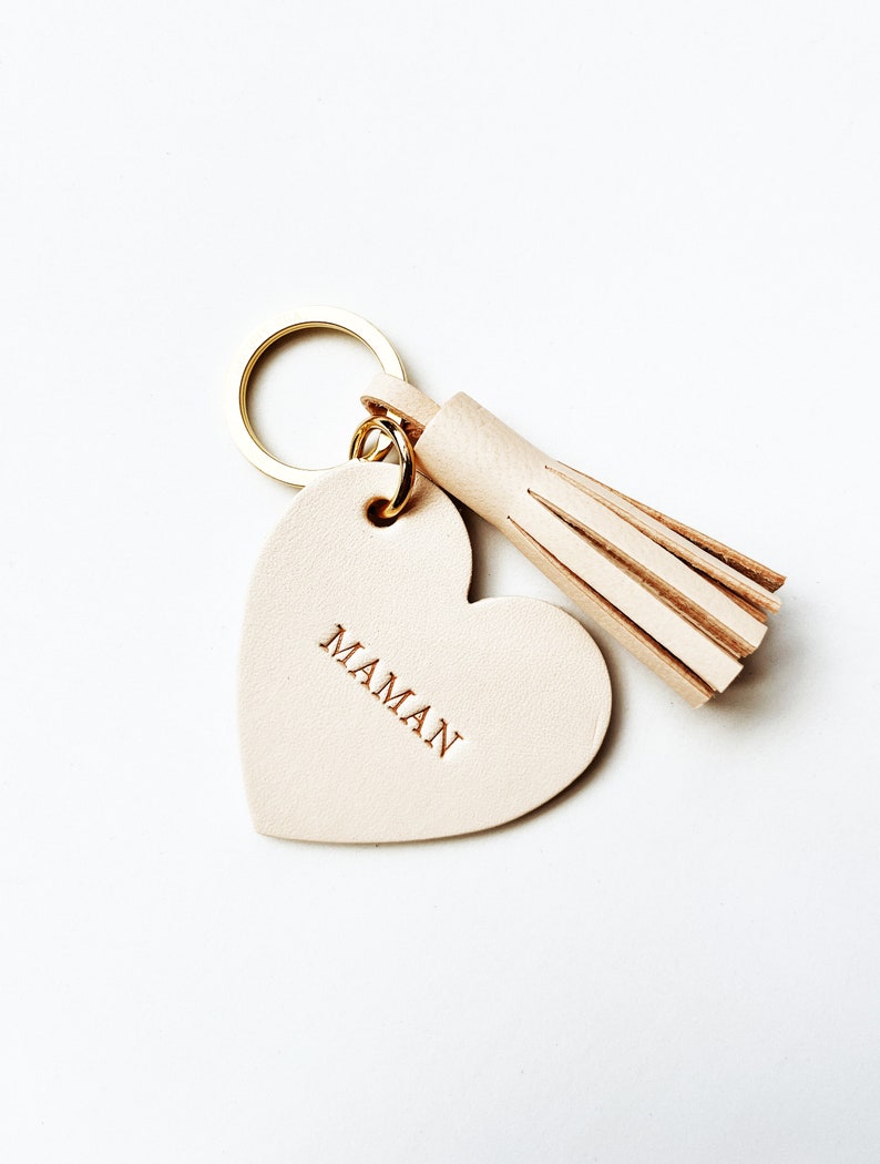 Customizable Leather Heart Keychain - Upcycled Leather, Hot Embossing