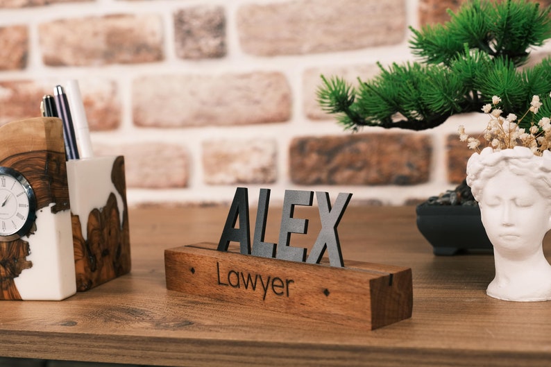 Personalized Wooden Name Plate, Office Desk Sign, CoWorker Gift, Desk Accessories, Custom Wooden Desk Name Plate, New Job Gift, Phd Gift