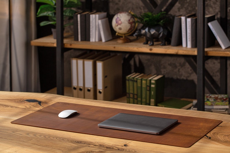 custom leather desk mat with personalized name emboss by hot stamp