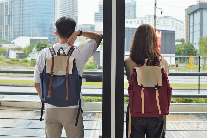 Travel canvas Backpack, Unisex Water Resistant Back to School Backpack, Laptop Backpack, Women Zipper Backpack - CARTER 308 Charcoal navy