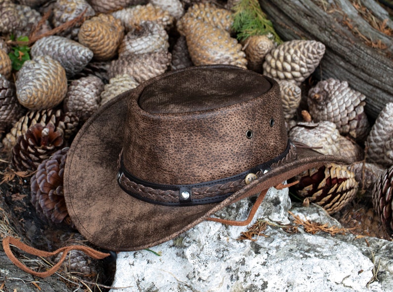 Wombat Foldable Leather Hat The Wilds Full Grain Leathers Men's Woman's Unixex Cowboy Hats Trekking Australian Bush Hat