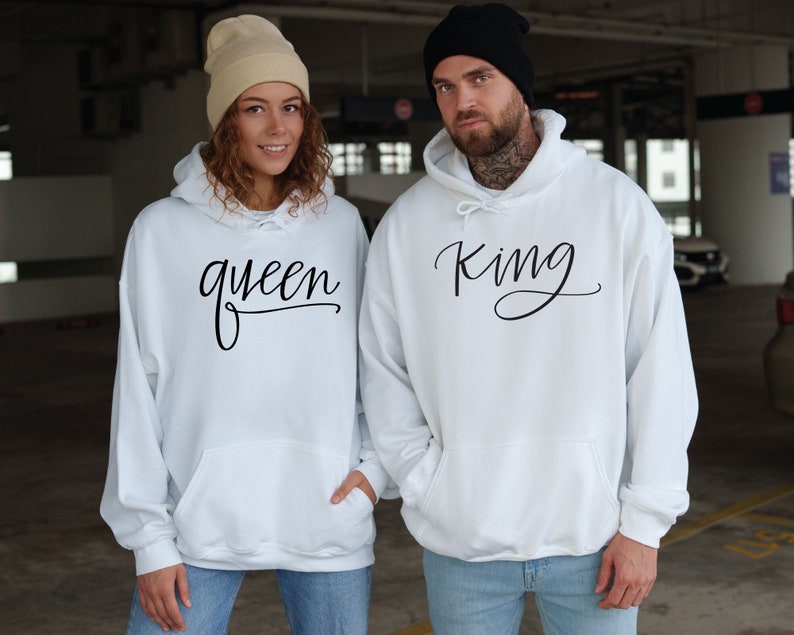 King Queen Hoodie, Matching Hoodie, Couple Sweatshirt, Valentines Day Gift, Anniversary Gift, Couple Matching Gift, Hubby Wifey