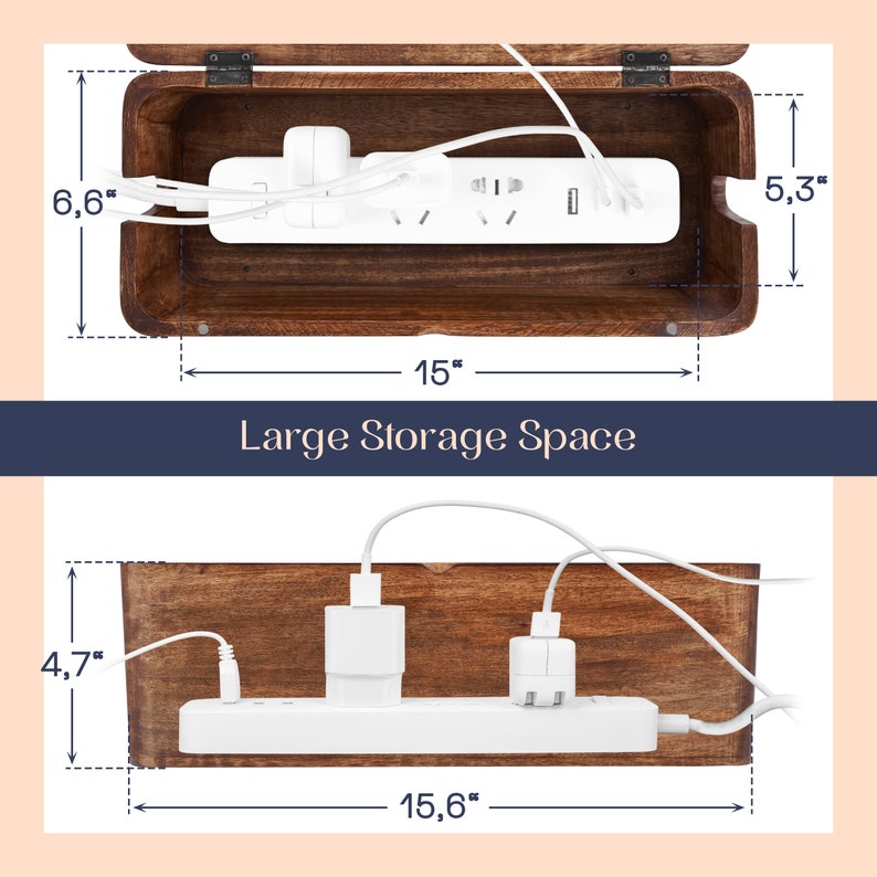 Wood Cable Management Box perfect Cord Hider / Organizer for Home, game room, Tech, Hospitals, Hotels