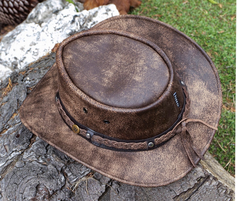 Wombat Foldable Leather Hat The Wilds Full Grain Leathers Men's Woman's Unixex Cowboy Hats Trekking Australian Bush Hat