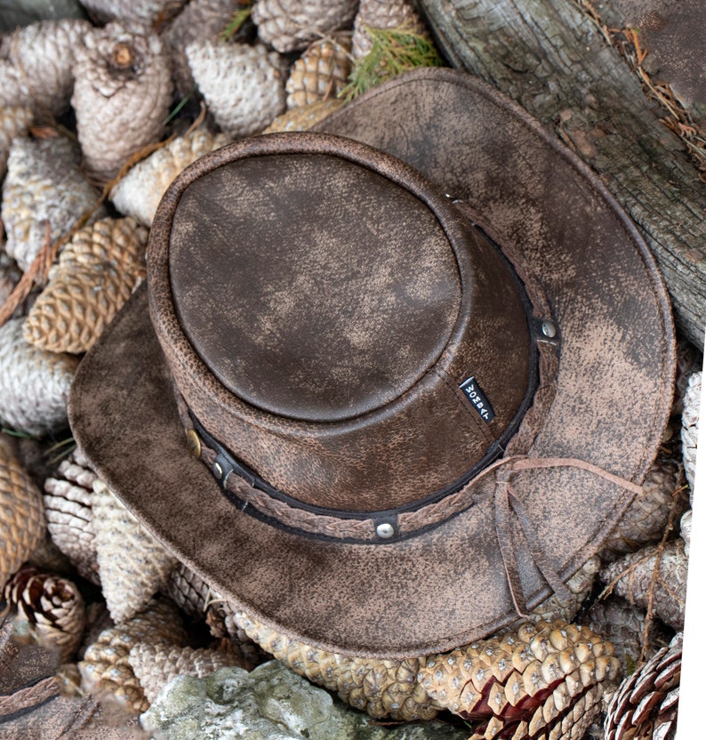 Wombat Foldable Leather Hat The Wilds Full Grain Leathers Men's Woman's Unixex Cowboy Hats Trekking Australian Bush Hat