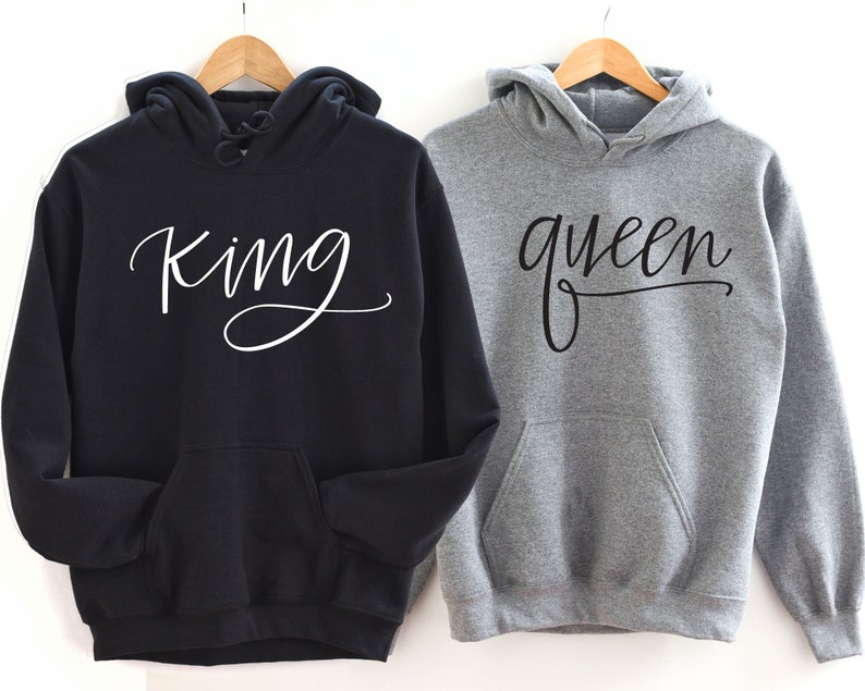 King Queen Hoodie, Matching Hoodie, Couple Sweatshirt, Valentines Day Gift, Anniversary Gift, Couple Matching Gift, Hubby Wifey