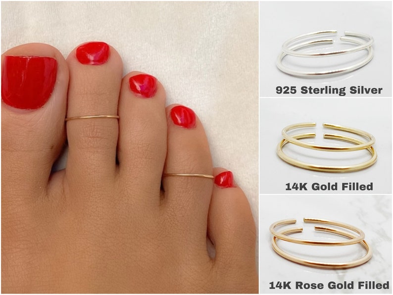 2 Artisanal Toe Rings 14K Gold Filled 925 Sterling Silver Toe Ring, 14K Rose Gold Filled Toe Ring, Toe Ring, Toe Ring Gold, Toe Ring Silver