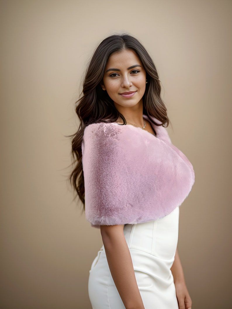 Pink Faux Fur Wrap / Shawl / Shrug / Wedding Fur / Bridesmaid Gifts, Bridal Faux Fur Stole Fur Shawl Cape (Serena Pin05) Sale