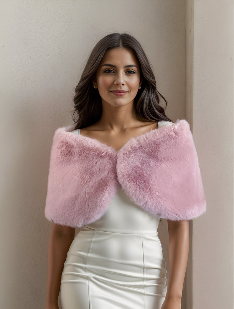 Pink Faux Fur Wrap / Shawl / Shrug / Wedding Fur / Bridesmaid Gifts, Bridal Faux Fur Stole Fur Shawl Cape (Serena Pin05) Sale