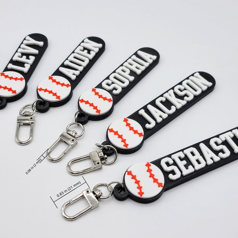 Baseball Personalized Keychain / Keyring / Bag Tag / Name Tag - 3D Printed Plastic