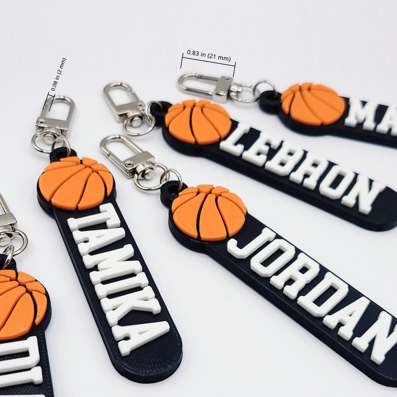 Basketball Personalized Keychain / Keyring / Bag Tag / Name Tag - 3D Printed Plastic