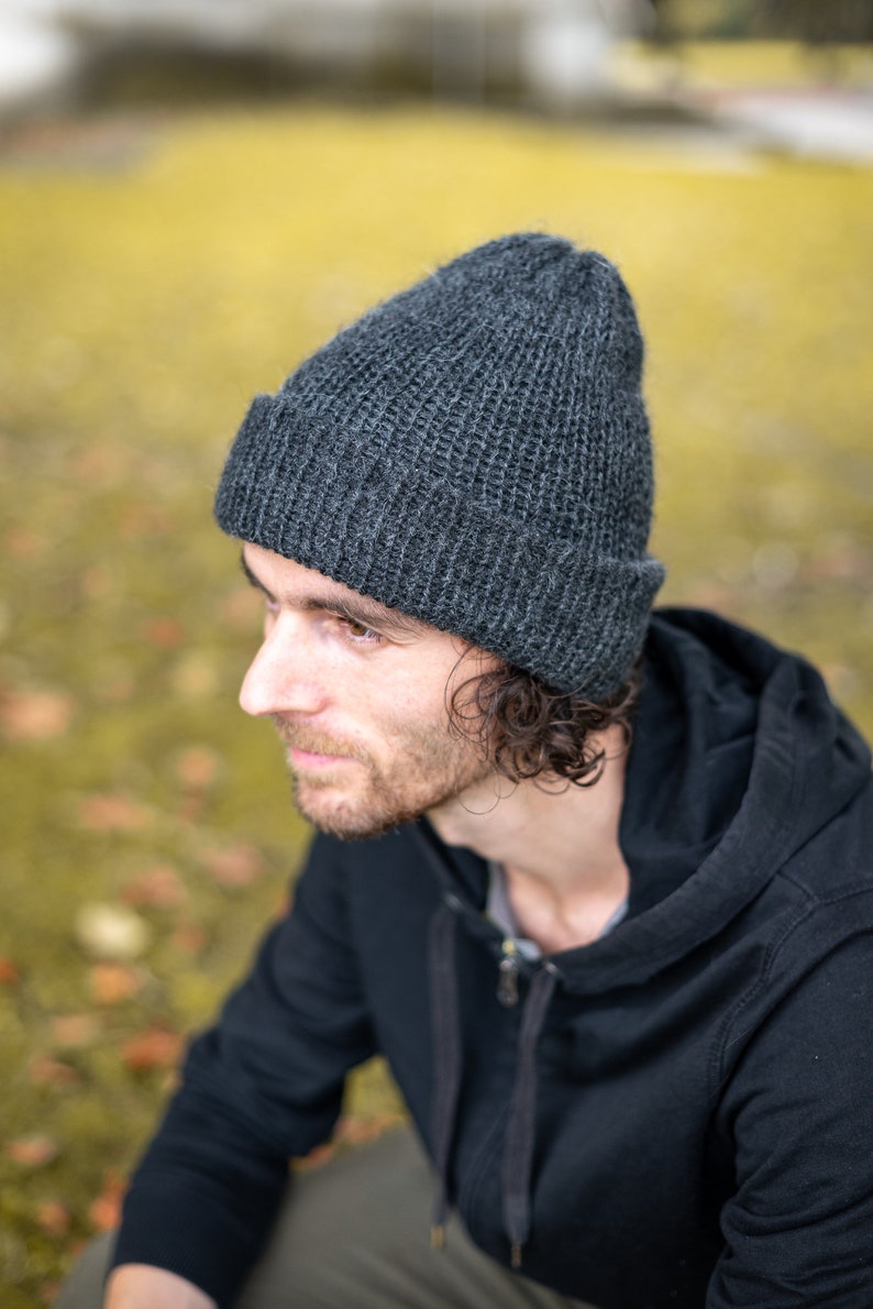 Men's pure alpaca beanie, fisherman beanie, beanie men, knit hat, winter hat, multiple colors