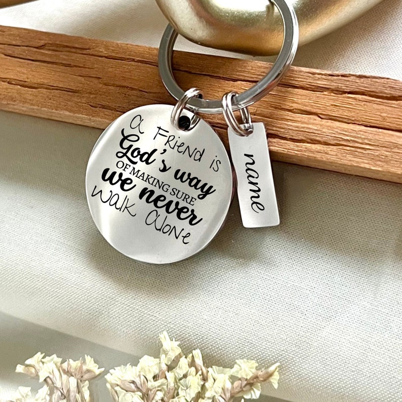 Personalized Friendship Stainless Steel Keychain - Custom Never Walk Alone Keychain - Best Friend Gift